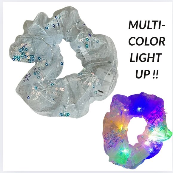 NEW Pale Blue Light-Up Sequin Mesh Scrunchie — 3 Light Settings! - Picture 1 of 8